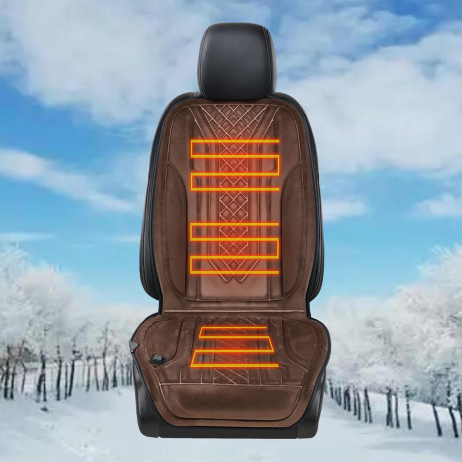 ErZhuiZi Auto Sitzheizung 12v Schwarz Heizkissen Auto 12v Zigarettenanzünder Auto Sitzauflagen Vorne Sitzbezüge Auto Vordersitze Rückenlehne,brown-1seat von ErZhuiZi