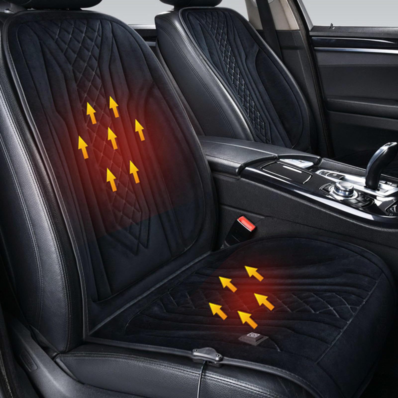 ErZhuiZi Auto Sitzheizung Auflage 12v Zigarettenanzünder Doppelt Sitzauflage Auto Warm Sitzbezug Auto Vordersitze Schonbezüge für Autositze,Black-2seater von ErZhuiZi