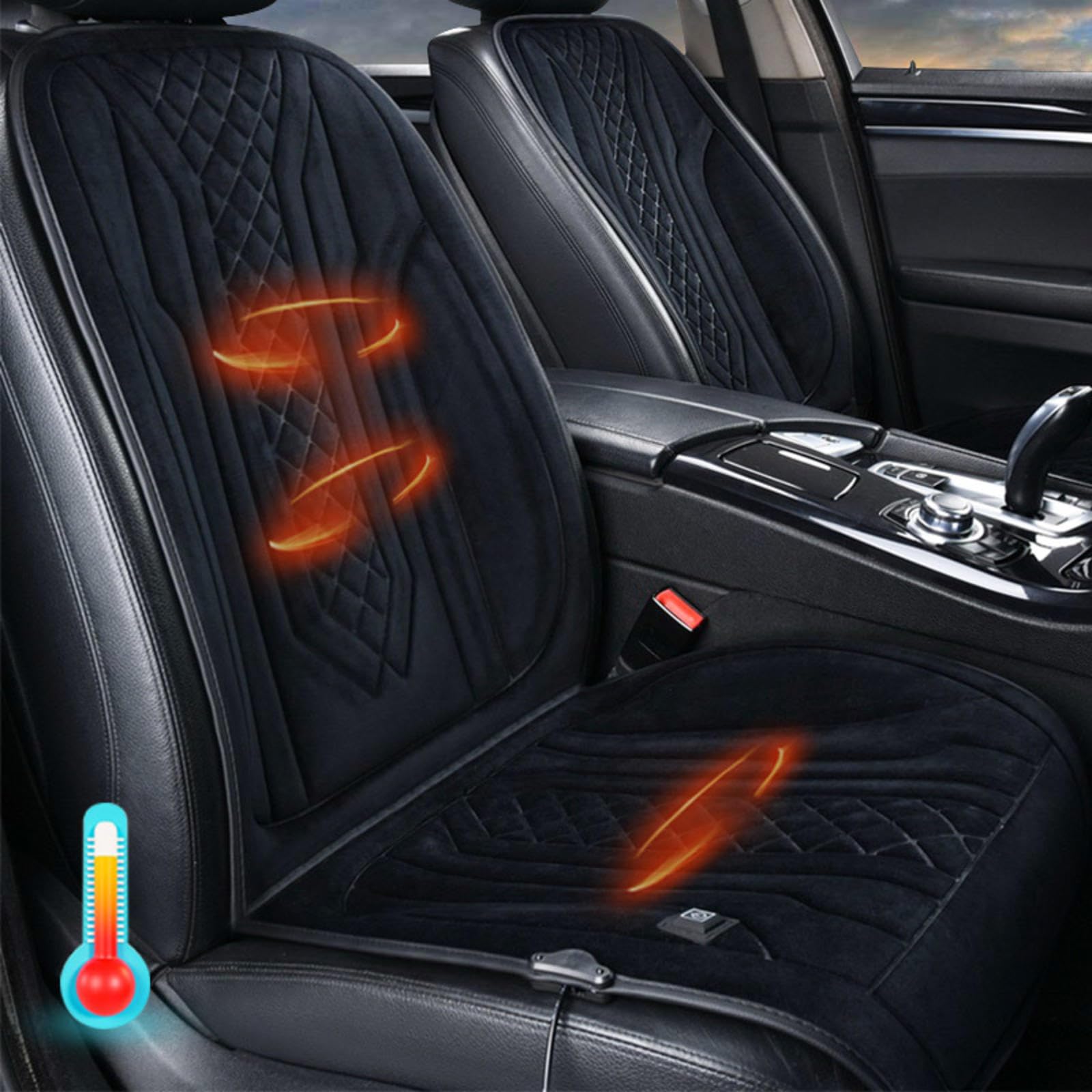 ErZhuiZi Auto Sitzheizung Auflage mit Drucksensor Doppel Sitzauflage Auto Heizung Sitzbezug Auto Vordersitze Heizung Sitzbezug Auto Vordersitze für Sitzheizung,Black-2seater von ErZhuiZi