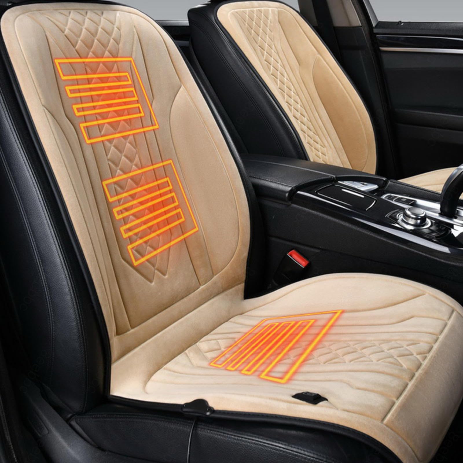 ErZhuiZi Sitzheizung Auflage Auto Doppelt Sitzauflage Auto Warm Auto Sitzauflagen Vorne Car Seat Heater,beige-2seater von ErZhuiZi