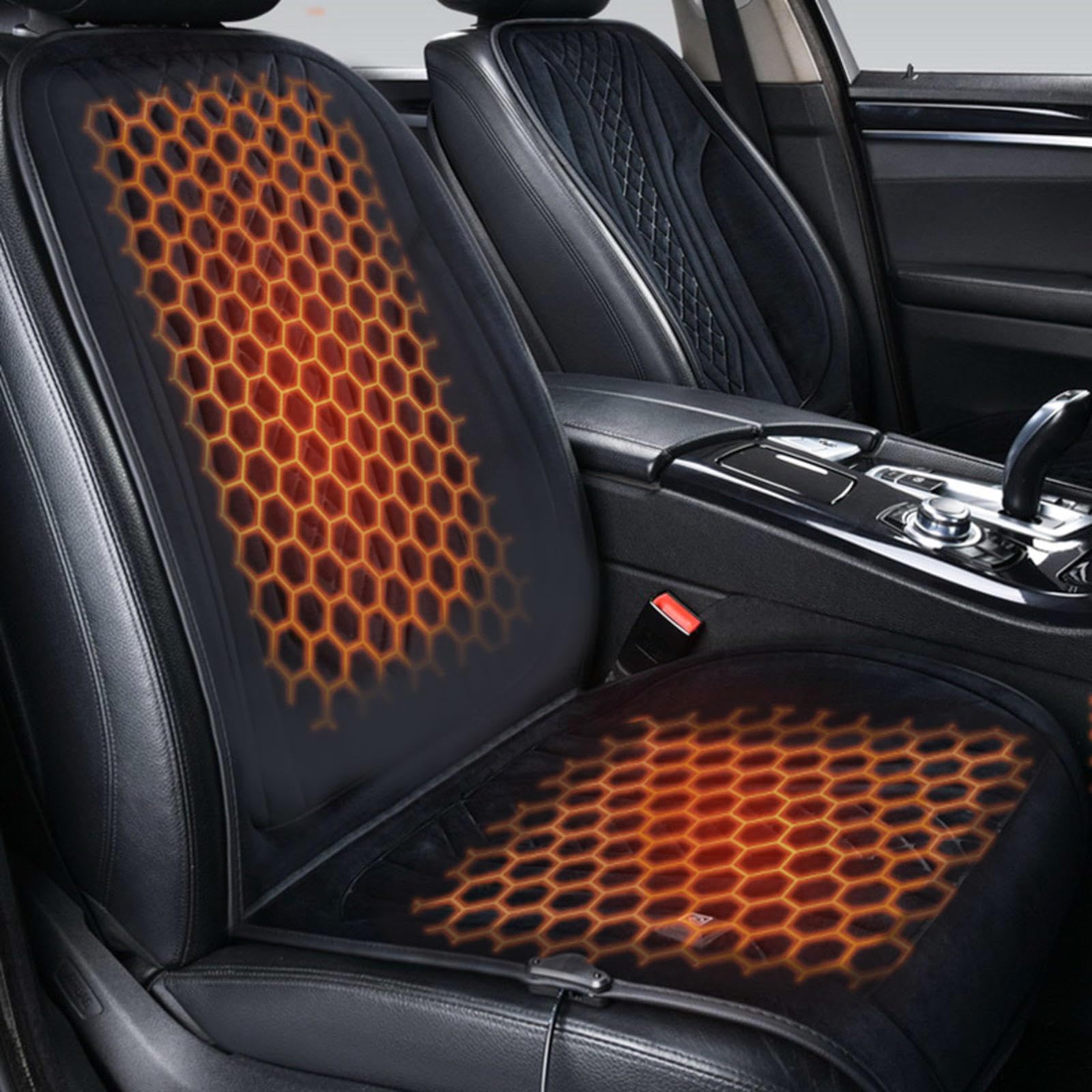 ErZhuiZi Sitzheizung Auto 12v Doppel Sitzauflage Auto Vordersitze Auto Sitzauflagen Komplett Autositzbezüge mit Heizung,Black-2seater von ErZhuiZi