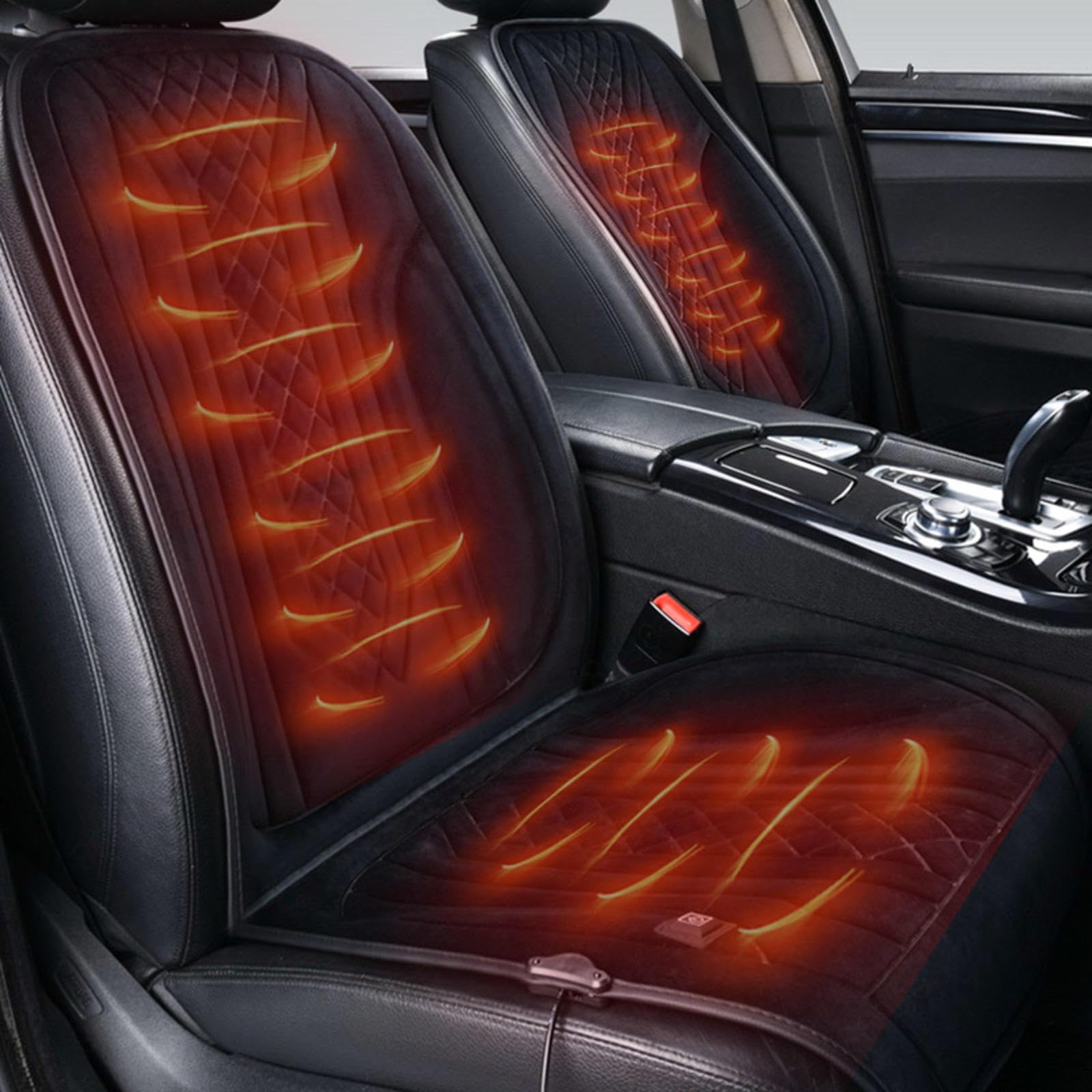 ErZhuiZi Sitzheizung Auto 12v Doppelt Beheizbare Sitzauflage Auto 12v Auto Sitzauflagen Vorne Heated Car Seat Covers,Black-2seater von ErZhuiZi