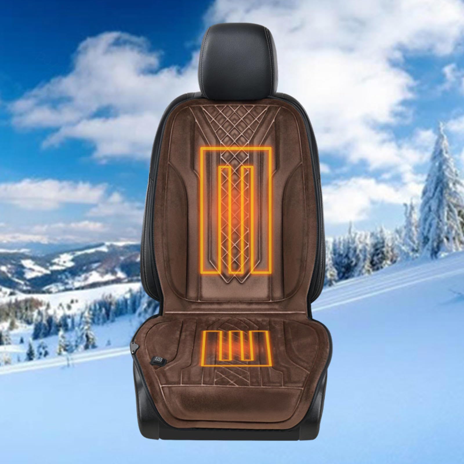 ErZhuiZi Sitzheizung Auto Auflage 12v Heizkissen Auto 12v Zigarettenanzünder Sitzbezug Auto Vordersitze Autositzschoner,brown-1seat von ErZhuiZi