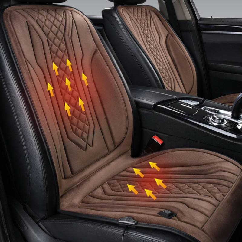 ErZhuiZi Sitzheizung Auto Auflage Doppel Beheizbare Sitzauflage Auto 12v Sitzbezug Auto Vordersitze Car Seat Cover,brown-2seater von ErZhuiZi