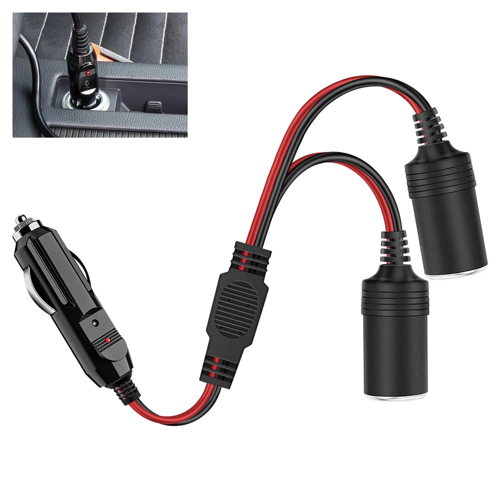 Erato Zigarettenanzünder Buchse, 12V/24V Kabel Steckdose Stecker 15A Auto 1 bis 2 Zigarette 2-Wege Auto Wasserdicht Marine Splitter Terminal Adapter 1M Verlängerungskabel für Motorrad KFZ von Erato