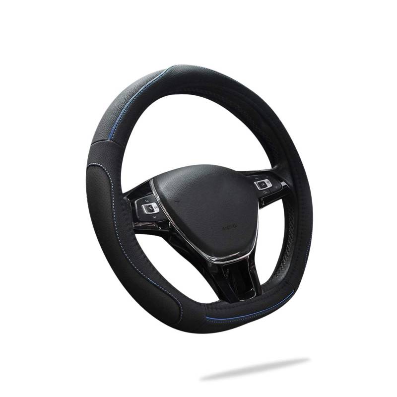 Ergocar 2019 D-Form Auto Lenkradbezug Rutschfester Auto Lenkradschutz 38cm (15 ") Mikrofaser PU Leder (Schwarz-B) von Ergocar