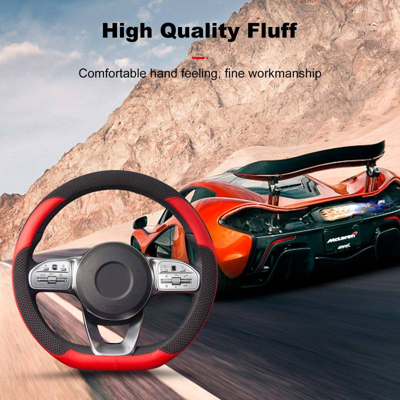 Ergocar D-Form Auto Lenkradbezug Rutschfester Auto Sport Lenkradschutz Mikrofaser Leder mit Atmungsaktives Polyester für D-Form Lenkrad Durchmesser 38cm (15 ") (Rot) von Ergocar