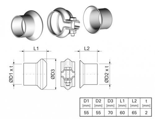 Reparatursatz, Abgasrohr Vorne von Ernst Ø 55 mm Flanschbefestigung (463089) Reparatursatz Abgasanlage von Ernst