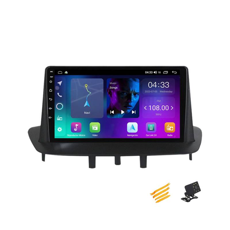 EsaSam Android 13 Autoradio Bluetooth 2 DIN Kompatibel Mit Renault Megane 3 2008~2014 Autoradio Touchscreen 9 Zoll QLED-Display Mit Car Play Android Auto Navigation Radio FM RDS SWC,4 Core NF1 1G+32G von EsaSam