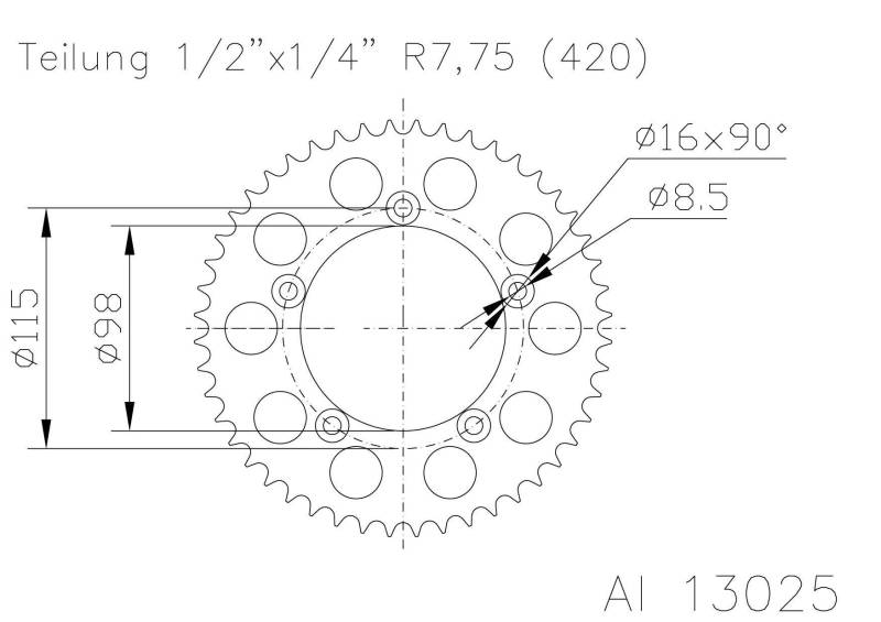 Corona Plato transmision ESJOT Aluminio 51-13025 52 dientes von Esjot