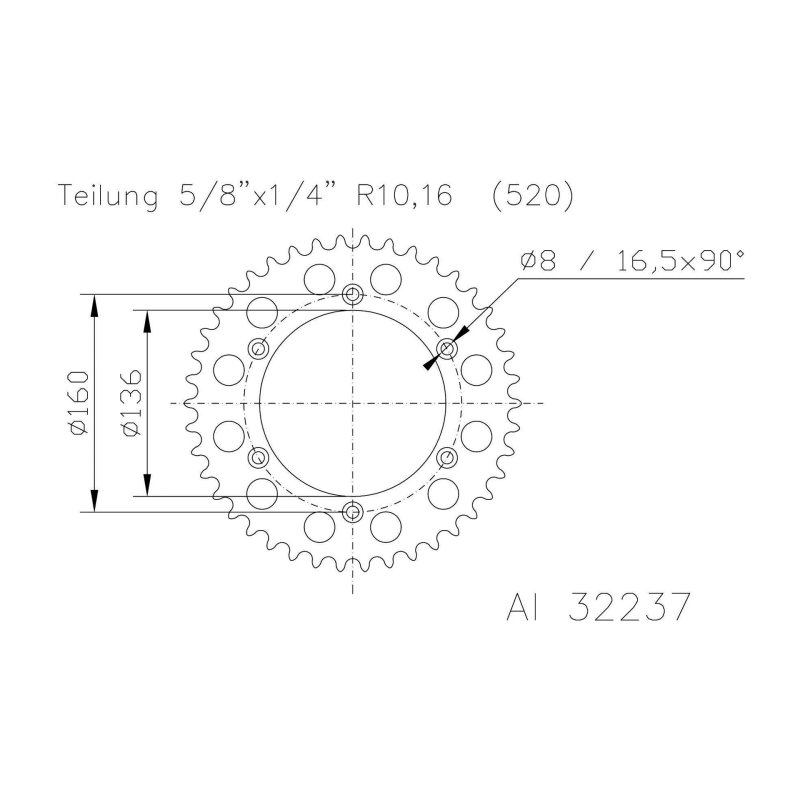 Esjot Kettenrad 520 42Z Alu Silber von Esjot