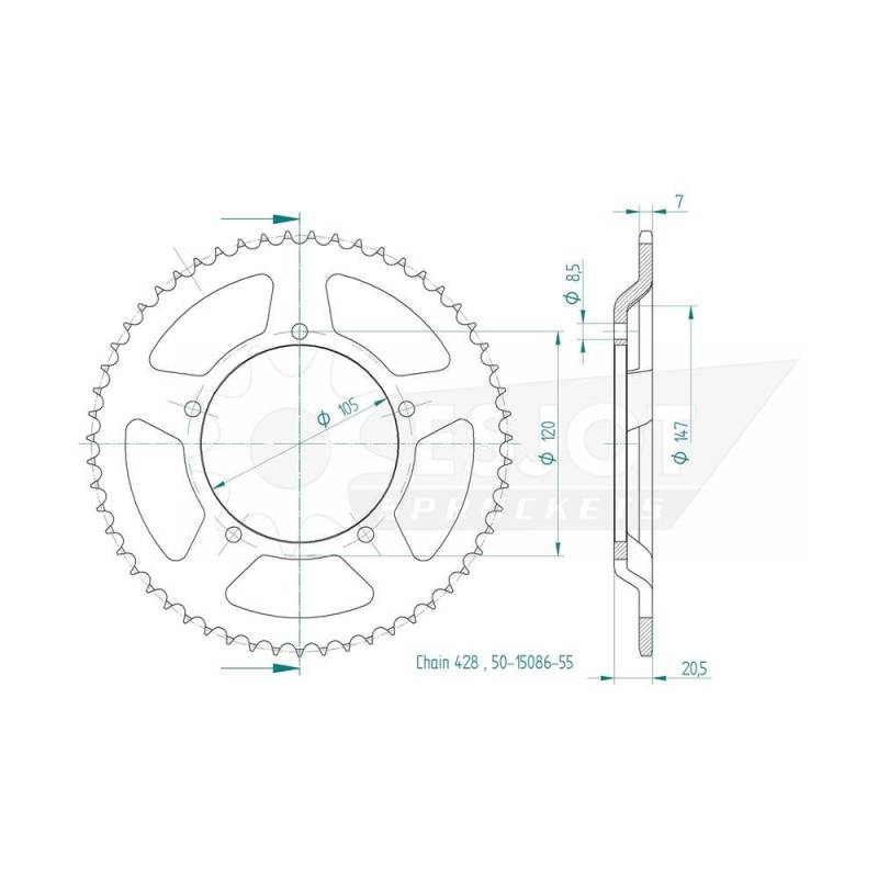 Esjot chain wheel 428 55Z steel black von Esjot