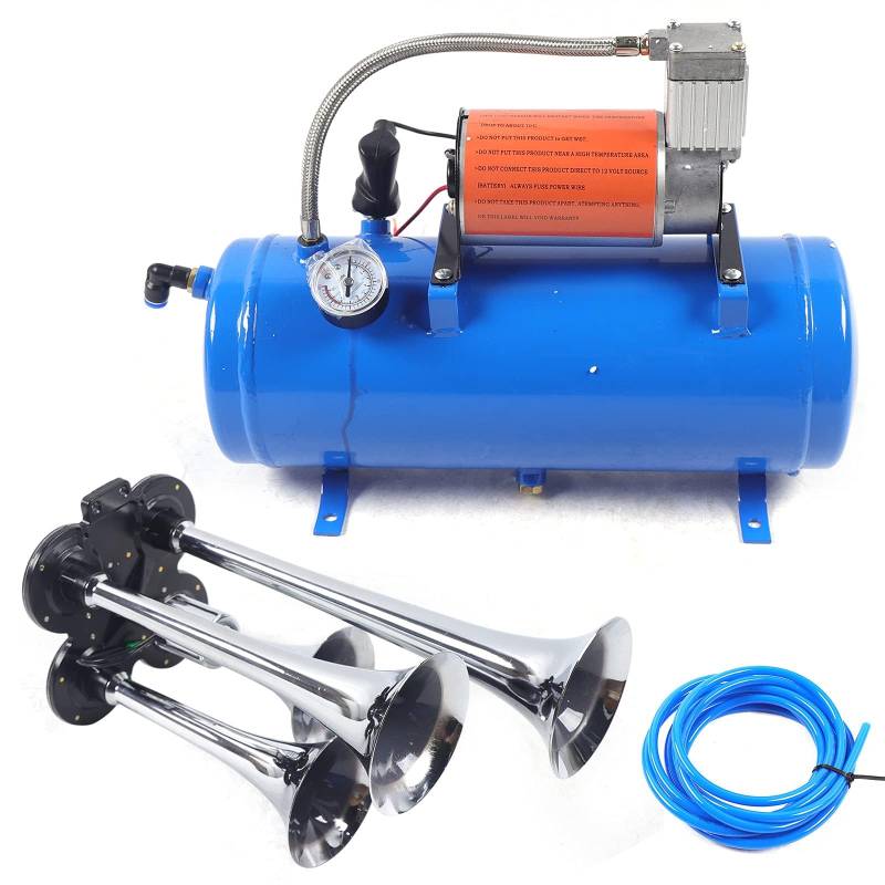 12V 150PSI Luftkompressor Mit 6L Tank Kompressor Compressor, 4 Trumpet Lufthorn-Bausatz Train Luft Horn Kit Luft Kompressor Komplettsystem Für SUV Car Truck von Estabeter