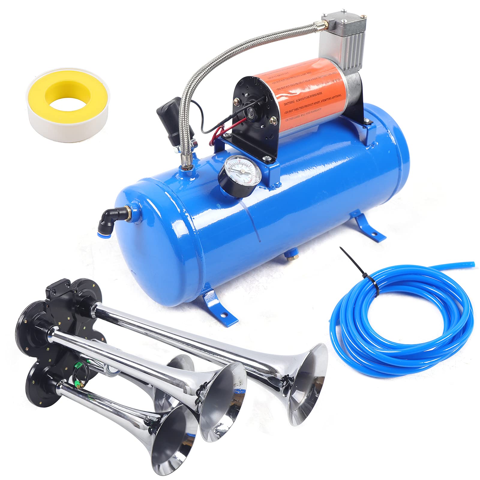 12V 150PSI Train Luft Horn Kit Luft Kompressor mit 4 Trumpet Lufthorn-Bausatz Mit 6L Tank Kompressor Compressor für Fahrzeugs, Automotoren und Fahrrad Reifen von Estabeter