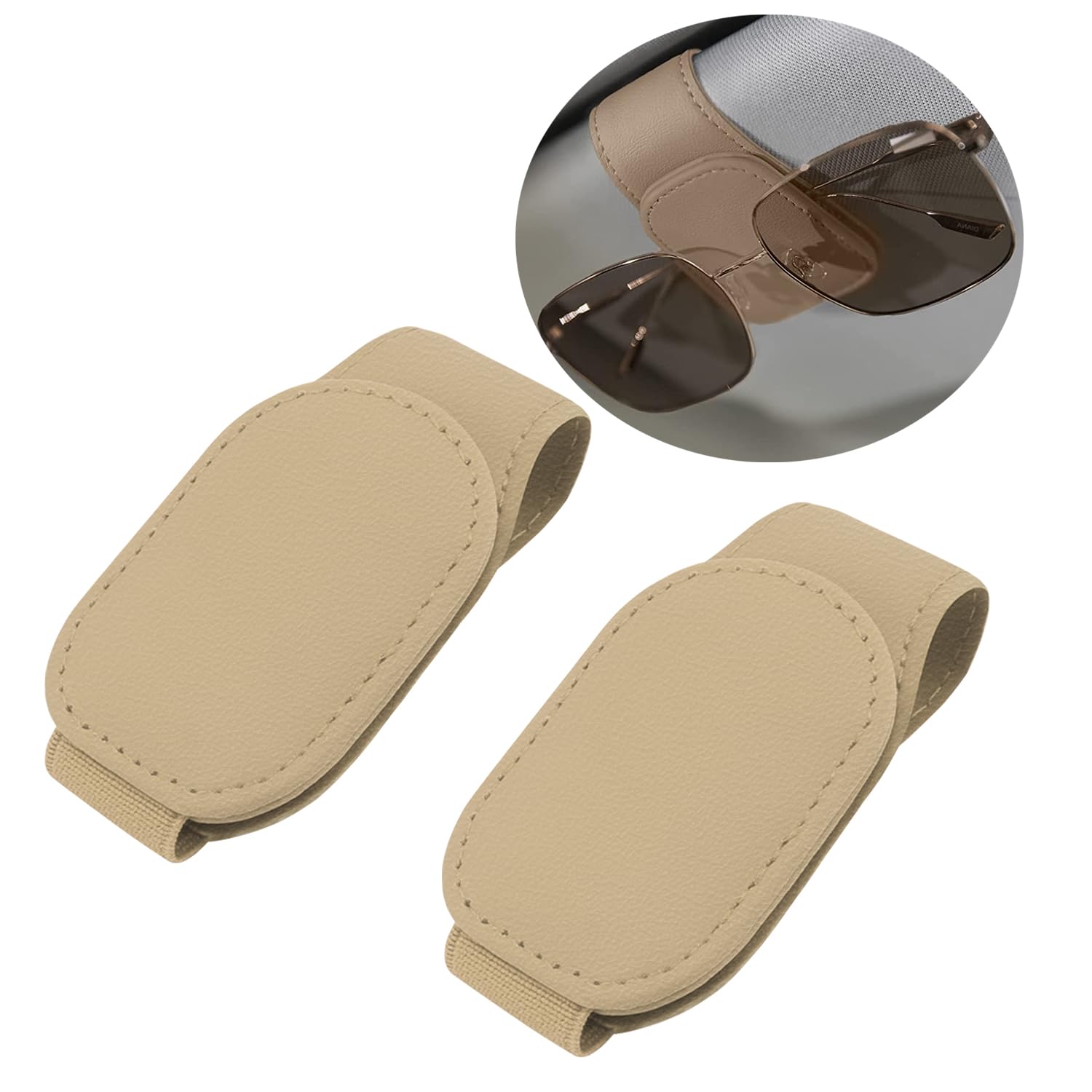 Esteopt Leder Brillenhalter für Auto,2Pcs Brillenhalter für Auto Sonnenblende, Magnetische Sonnenbrillenhalter Ticket Clip, Freunde und Familie (Leder Originalfarbe) von Esteopt