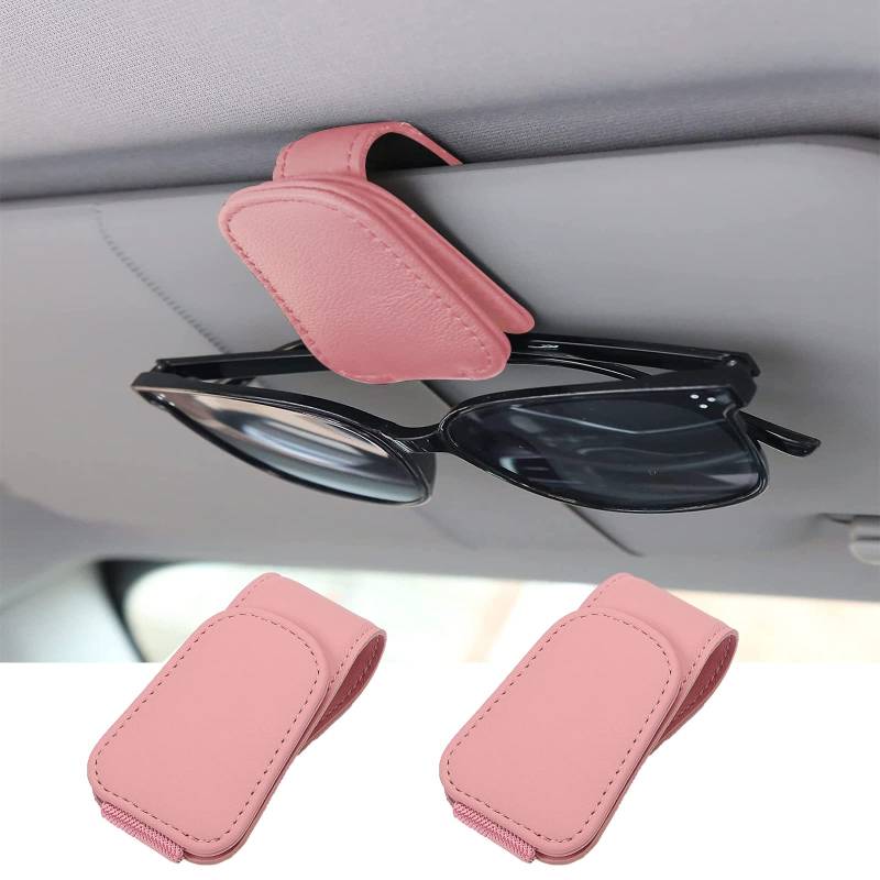 Esteopt 2 Pack Brillenhalter für Auto Sonnenblende, Leder Brillenhalter für Auto,Magnetische Sonnenbrillenhalter Ticket Clip, Ticket Karten Clip Brillen Halterung Geschenke für Freunde Familie (Rosa) von Esteopt