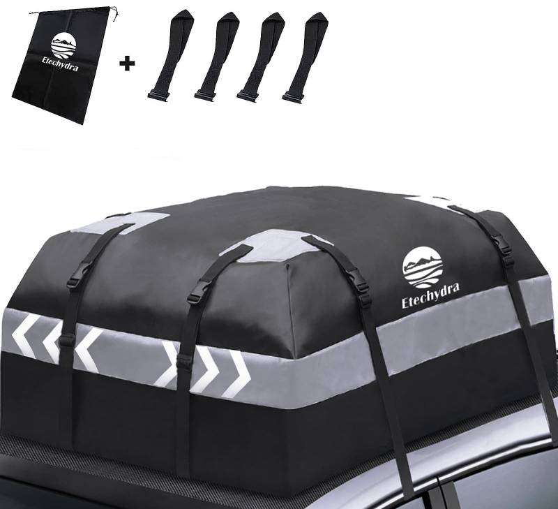 Etechydra Dachboxen Auto Dachtasche, 15 Kubikfuß Wasserdichter Dachbox Faltbare Auto Dachkoffer Gepäckbox Dachbox Dachgepäckträger Tasche, Schwarz Dachboxen mit 4 Gurten Passend alle Autos von Etechydra