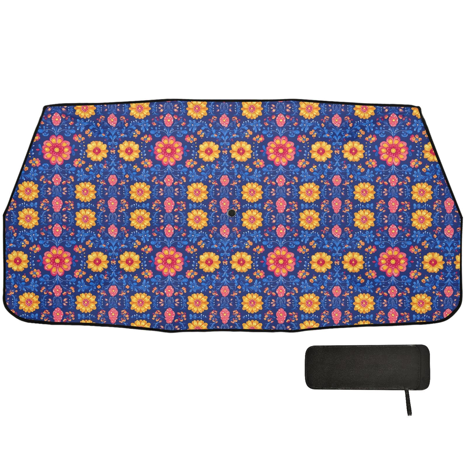 Blauer und gelber Vintage-Blumenmuster-Windschutzscheiben-Sonnenschutz für Damen, faltbar, reflektierend, Sonnenschutz für Auto, polarisado para carro von EtherSpher