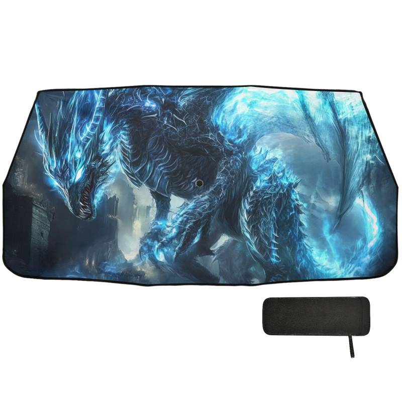 Blue Flash Technology Dragon Warrior Regenschirm Auto Schatten Frontscheibe Faltbarer reflektierender Sonnenschutz Mann Windschutz Parasol para parabrisas delantero von EtherSpher