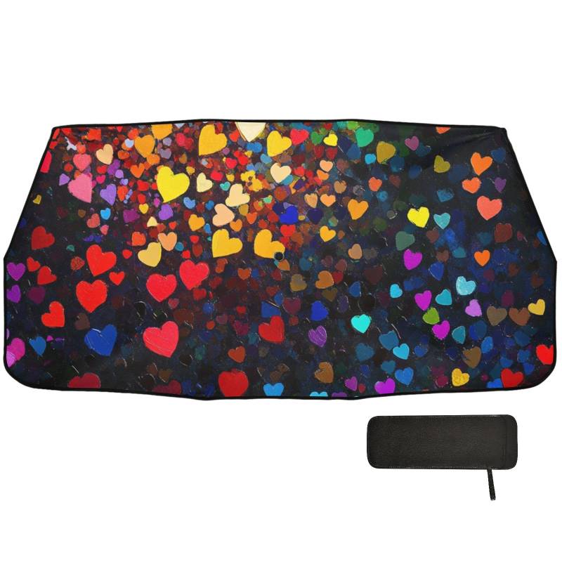 Bunte Herzen Regenbogen Design Schild für Auto Windschutzscheibe faltbar mit Organizer Vollschutz Windschutzscheibe Viseras para el sol para carros von EtherSpher