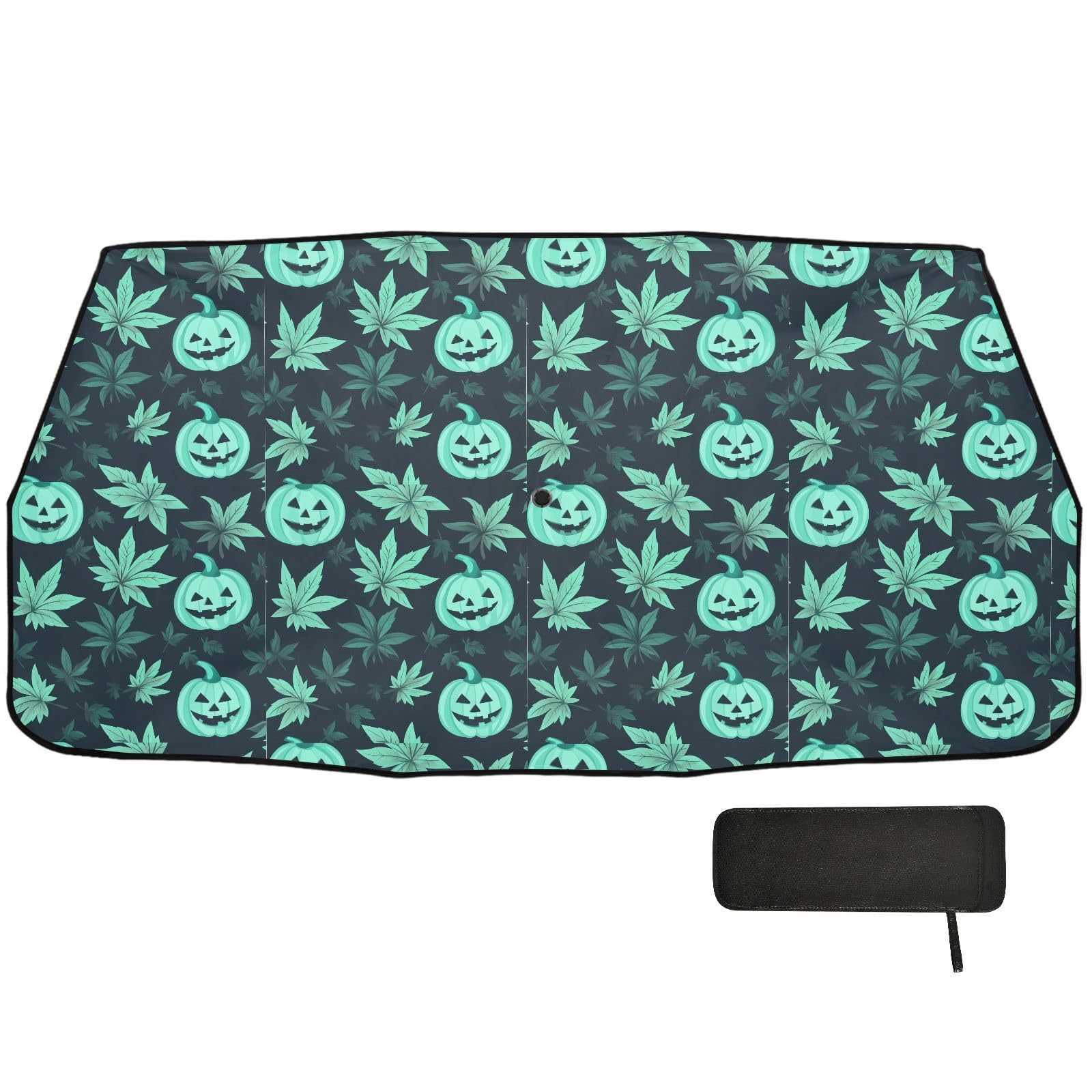 Green Halloween Evil Pumpkin Maple Leaf Sun Shade for Windshield Collapsible heatshield Organizer Accessories for car Parasol para Autos von EtherSpher