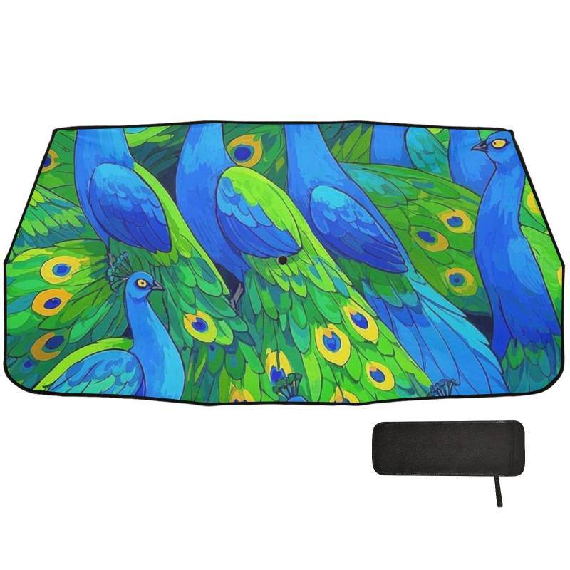 Niedlicher Cartoon-Tier-Pfau-Sonnenschutz für Auto, Windschutzscheibe, faltbarer Sonnenschirm, Organizer, Fahrzeuge, Viseras para el sol para carros von EtherSpher