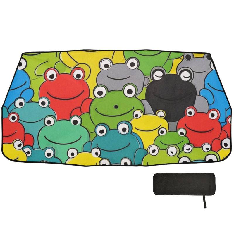 Regenschirm mit buntem Cartoon-Frosch, niedliches Design, für die Windschutzscheibe, faltbar, mit Organizer-Schutz, Windschutzscheiben-Abdeckung, Zubehör für Para Coches von EtherSpher