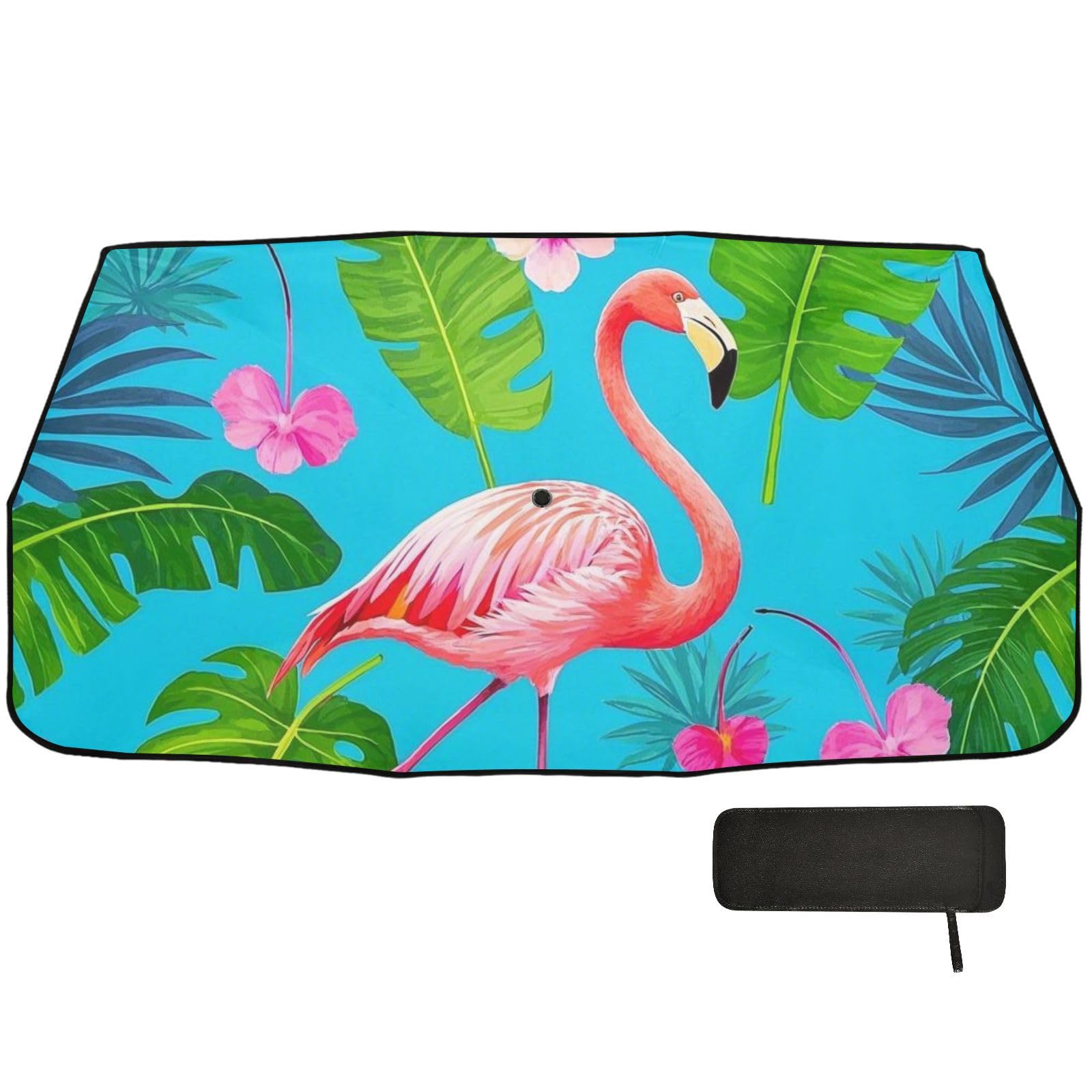 Sonnenschirm, Motiv: Sommer-Flamingos, Palmenblüte, blau, zusammenklappbar, wie im Fernsehen gesehen, Sonnenschutz, Para Sol de Auto von EtherSpher