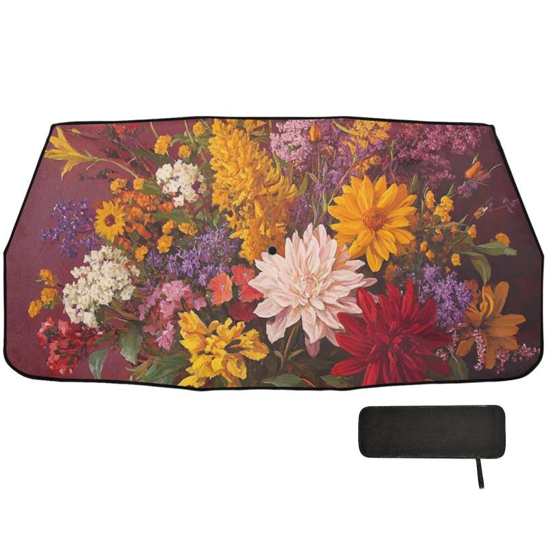 Sonnenschirm, Retro-Blumen mit rotem Ölgemälde, für Auto, Block, Hitze, UV, faltbar, für Frauen, Sonnenschutz für Auto, Schutz de Sol Para Carro von EtherSpher