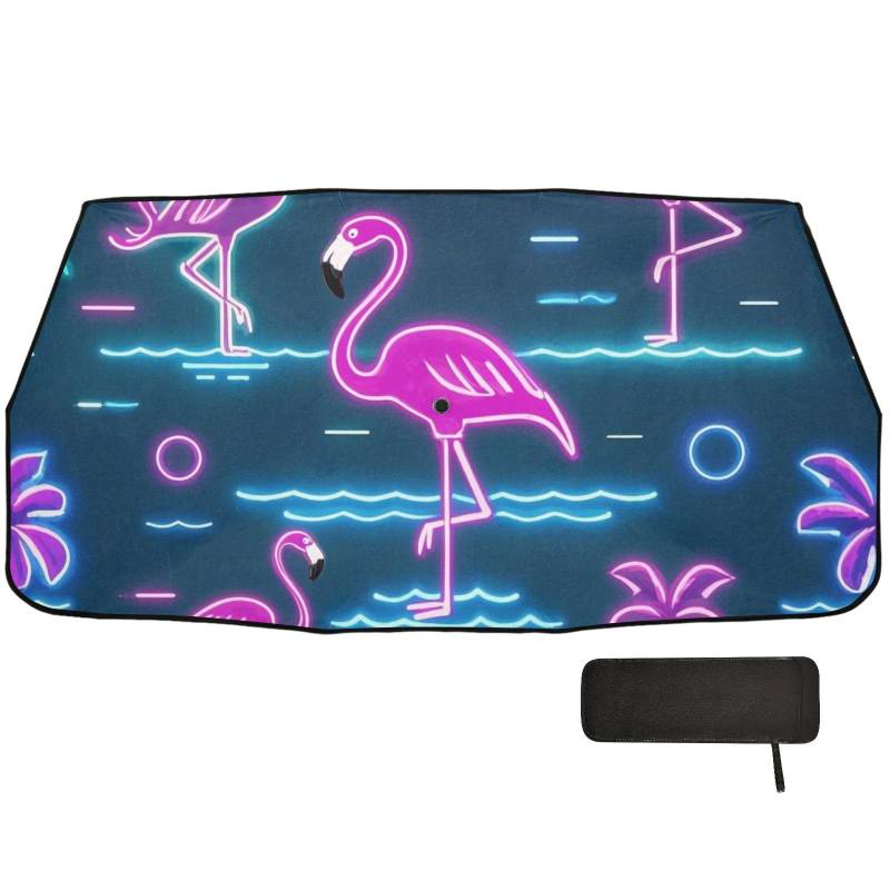 Summer Neon Flamingo Wave Navy Blue Designed Umbrella Sun Shade for Car Folding for Keep Car Cool Protector Solar Parasol para Autos von EtherSpher