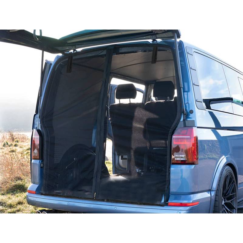 Heckklappe Flügeltür Kofferraumabdeckung Sonnenschutz Große 180 * 150cm Sonnenschutz Vorhänge Magnetisch Fliegengitter Schwarz Mesh Moskitonetz für Dach T5 Wohnmobil Wohnwagen Camping Zubehör von Etomvoop