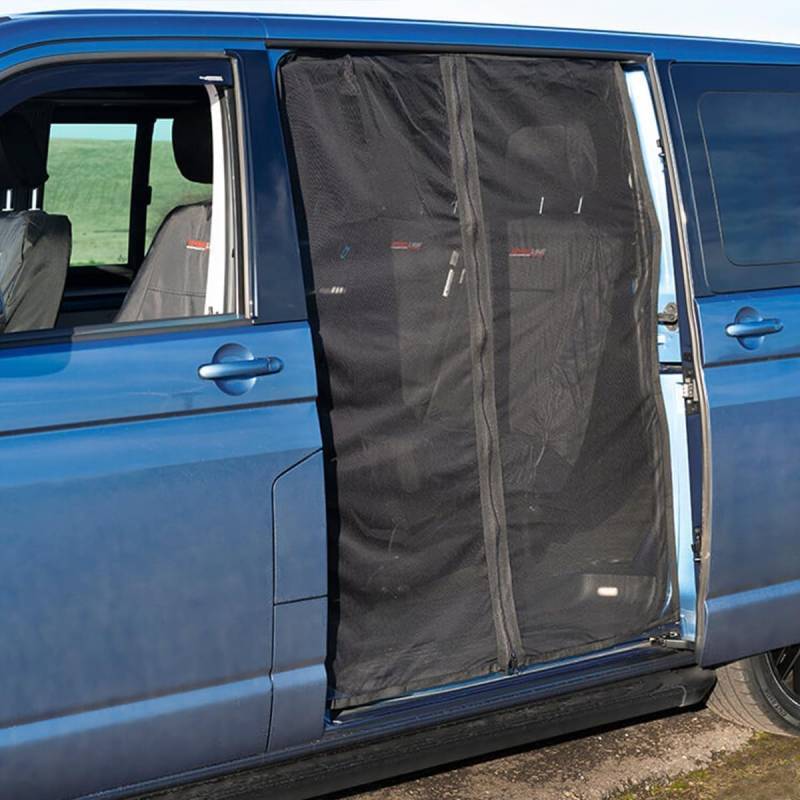 Schiebetür Magnetisch Fliegengitter groß 150 x 144cm Van-Insektenschutz schwarzes Mesh-Moskitonetz, Sonnenschutz für Auto T5, T6, T4, Wohnwagen, Wohnmobil, Seitentür Camping zubehör von Etomvoop