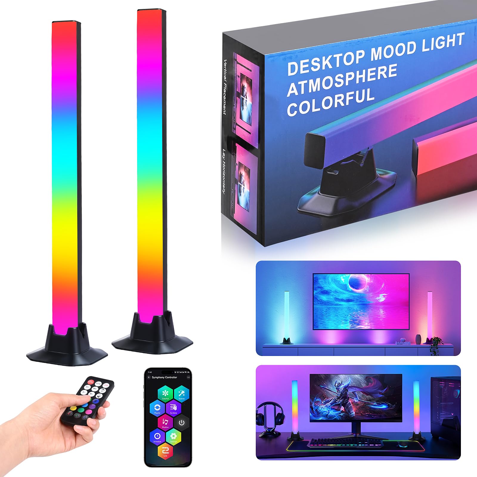 Euakee LED Lightbar, Musik Sync RGB IC LED Light Bar, TV Hintergrundbeleuchtung, Gaming Lampe Funktioniert RGB Ambient Smart Sync mit Musik und APP Control Steuerung für Zimmer Gaming Deko von Euakee