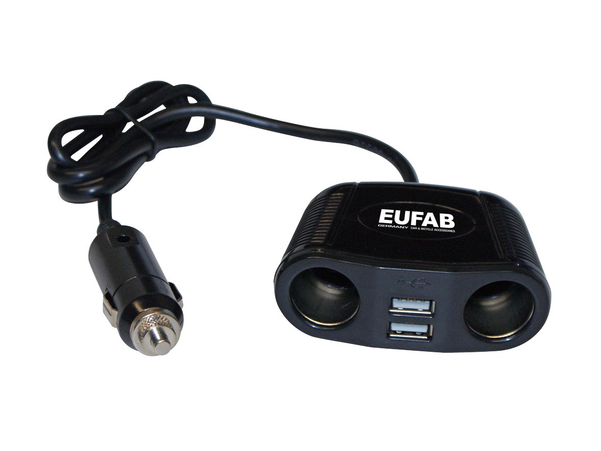 Eufab 16549 Doppelsteckdose 12 V mit Kabel und USB-Anschluss, Schwarz von EUFAB