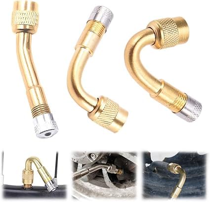 Multi-Function Pure Brass Inflatable Nozzle Extension,Tire Valve Extension,Valve Stem Extenders 45 Degree 90 Degree 135 Degree Universal Tire Valve Extender (3 pcs-Mix Gold) von Eunmsi