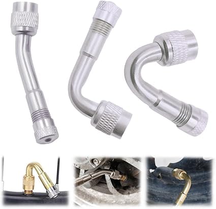 Multi-Function Pure Brass Inflatable Nozzle Extension,Tire Valve Extension,Valve Stem Extenders 45 Degree 90 Degree 135 Degree Universal Tire Valve Extender (3 pcs-Mix Silver) von Eunmsi