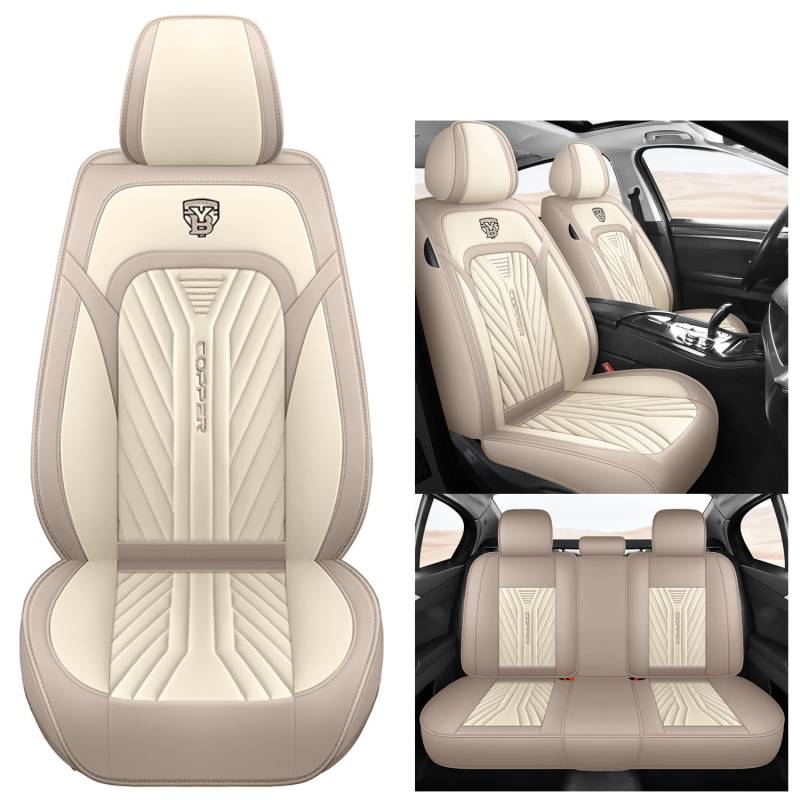 Eunncu Autositzbezüge komplettes Set Universal in Stylish Design | Schonbezüge für Vordersitze und Rückbank | Auto Sitzbezüge Airbag Kompatibel | Premium Wasserdicht Sitzbezug, Beige Braun von Eunncu