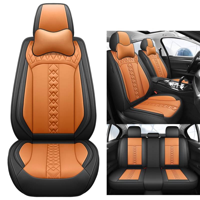 Eunncu Autositzbezüge komplettes Set Universal in Stylish Design | Schonbezüge für Vordersitze und Rückbank | Auto Sitzbezüge Airbag Kompatibel | Premium Wasserdicht Sitzbezug, Orange von Eunncu