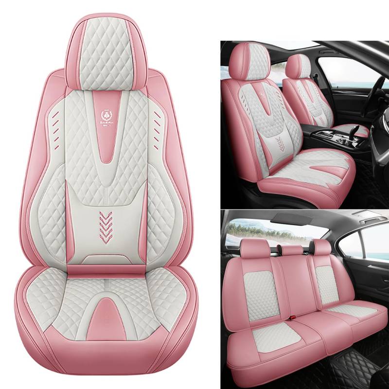 Eunncu Autositzbezüge komplettes Set Universal in Stylish Design | Schonbezüge für Vordersitze und Rückbank | Auto Sitzbezüge Airbag Kompatibel | Premium Wasserdicht Sitzbezug, Pink von Eunncu