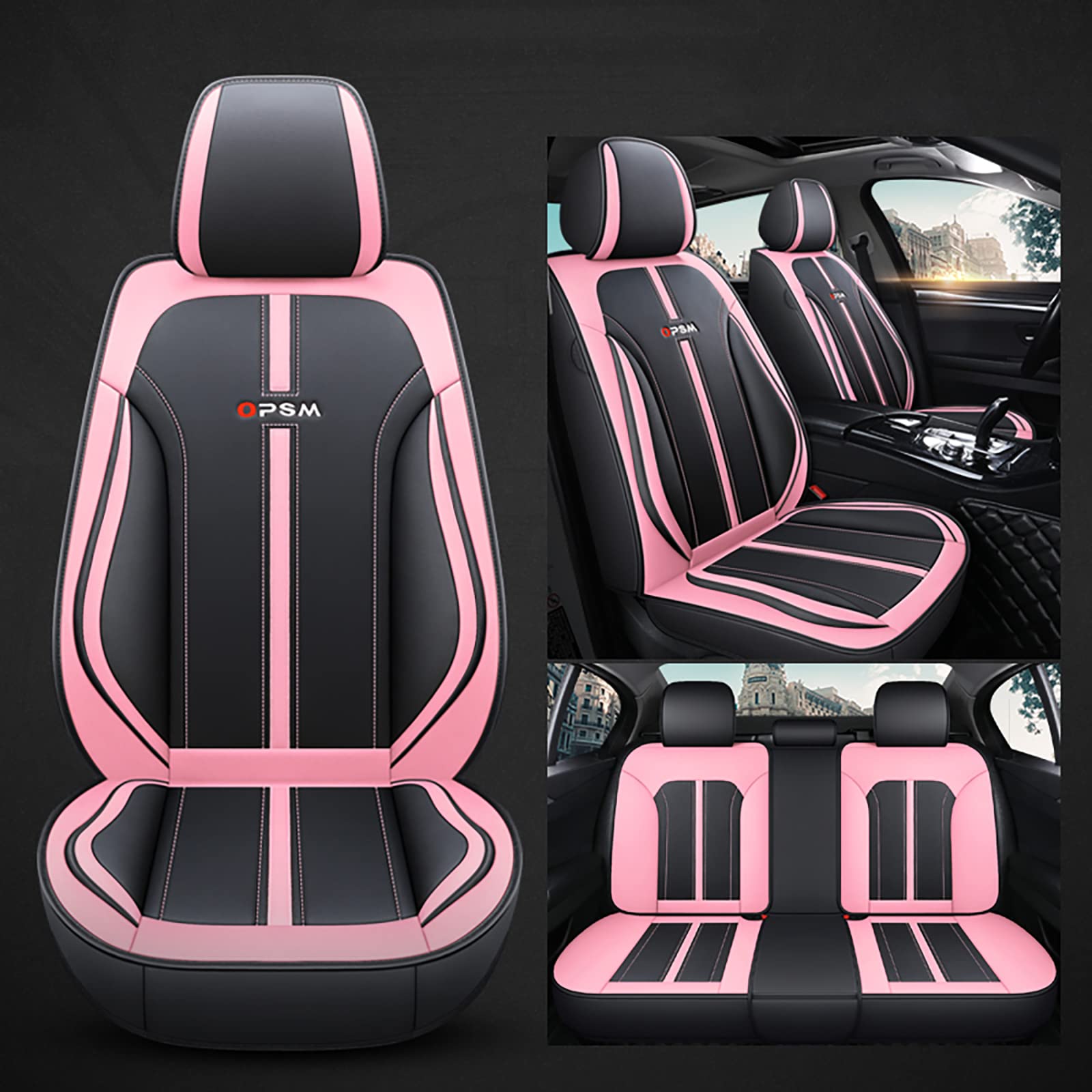 Eunncu Autositzbezüge komplettes Set Universal in Stylish Design | Schonbezüge für Vordersitze und Rückbank | Auto Sitzbezüge Airbag Kompatibel | Premium Wasserdicht Sitzbezug, Rosa Standard von Eunncu