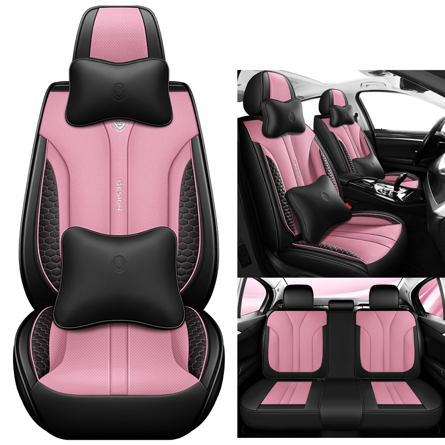 Eunncu Autositzbezüge komplettes Set Universal in Stylish Design | Schonbezüge für Vordersitze und Rückbank | Auto Sitzbezüge Airbag Kompatibel | Premium Wasserdicht Sitzbezug, Rosa von Eunncu