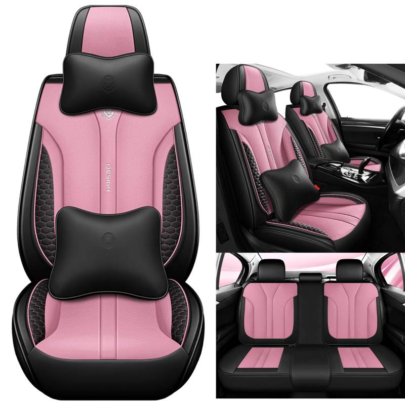 Eunncu Autositzbezüge komplettes Set Universal in Stylish Design | Schonbezüge für Vordersitze und Rückbank | Auto Sitzbezüge Airbag Kompatibel | Premium Wasserdicht Sitzbezug, Rosa von Eunncu