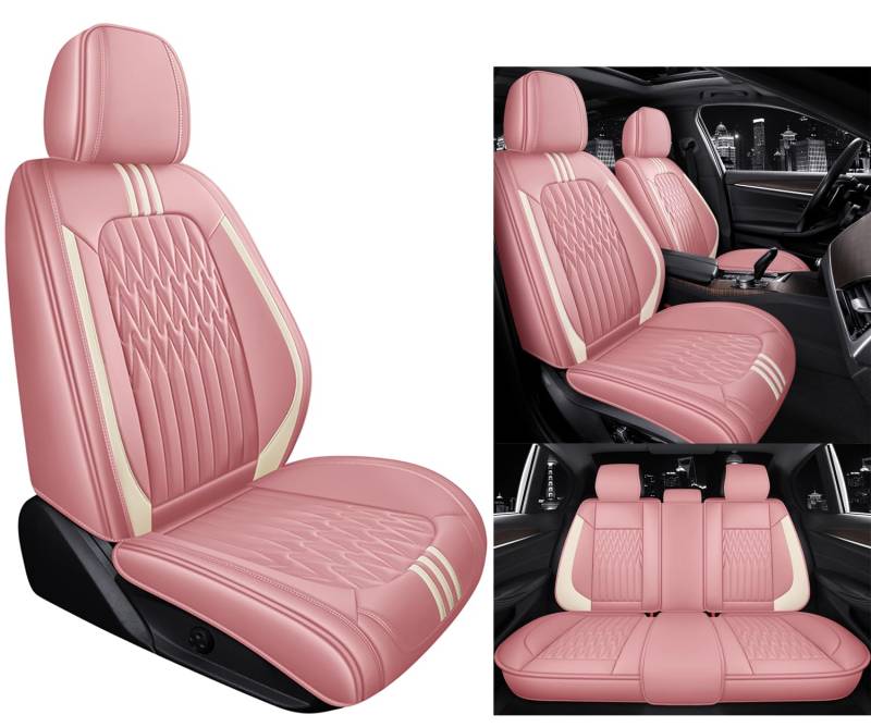 Eunncu Autositzbezüge komplettes Set Universal in Stylish Design | Schonbezüge für Vordersitze und Rückbank | Auto Sitzbezüge Airbag Kompatibel | Premium Wasserdicht Sitzbezug, Rosa von Eunncu