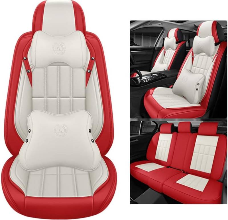 Eunncu Autositzbezüge komplettes Set Universal in Stylish Design | Schonbezüge für Vordersitze und Rückbank | Auto Sitzbezüge Airbag Kompatibel | Premium Wasserdicht Sitzbezug, Rot Luxus von Eunncu