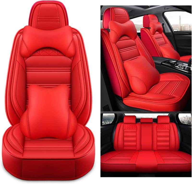 Eunncu Autositzbezüge komplettes Set Universal in Stylish Design | Schonbezüge für Vordersitze und Rückbank | Auto Sitzbezüge Airbag Kompatibel | Premium Wasserdicht Sitzbezug, Rot Luxus von Eunncu