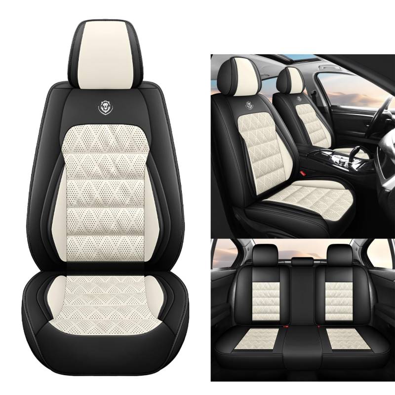 Eunncu Autositzbezüge komplettes Set Universal in Stylish Design | Schonbezüge für Vordersitze und Rückbank | Auto Sitzbezüge Airbag Kompatibel | Premium Wasserdicht Sitzbezug, Schwarz Beige von Eunncu