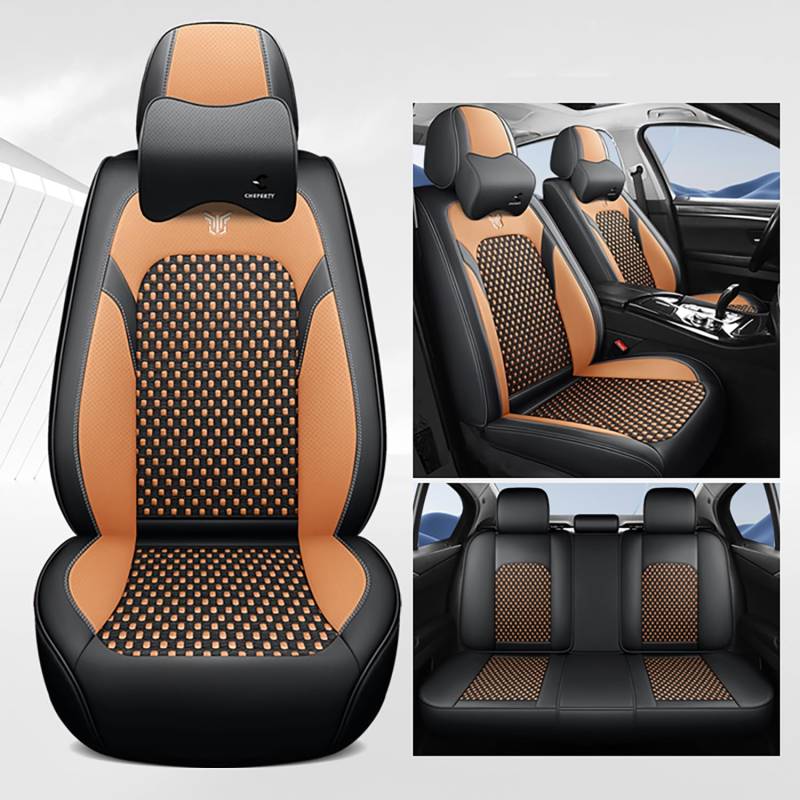 Eunncu Autositzbezüge komplettes Set Universal in Stylish Design | Schonbezüge für Vordersitze und Rückbank | Auto Sitzbezüge Airbag Kompatibel | Premium Wasserdicht Sitzbezug, Schwarz Orange von Eunncu