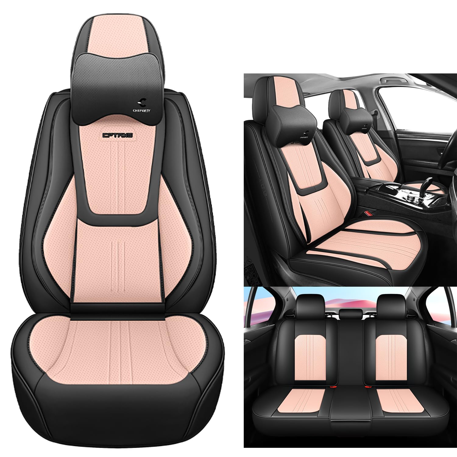 Eunncu Autositzbezüge komplettes Set Universal in Stylish Design | Schonbezüge für Vordersitze und Rückbank | Auto Sitzbezüge Airbag Kompatibel | Premium Wasserdicht Sitzbezug, Schwarz Rosa von Eunncu