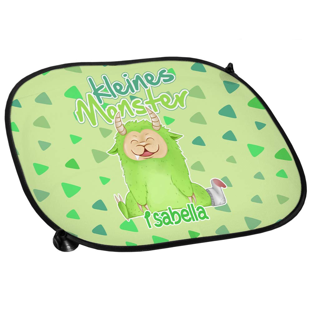 Auto-Sonnenschutz mit Namen Isabella und Motiv mit einem kleinen grünen Monster für Mädchen | Auto-Blendschutz | Sonnenblende | Sichtschutz von Eurofoto
