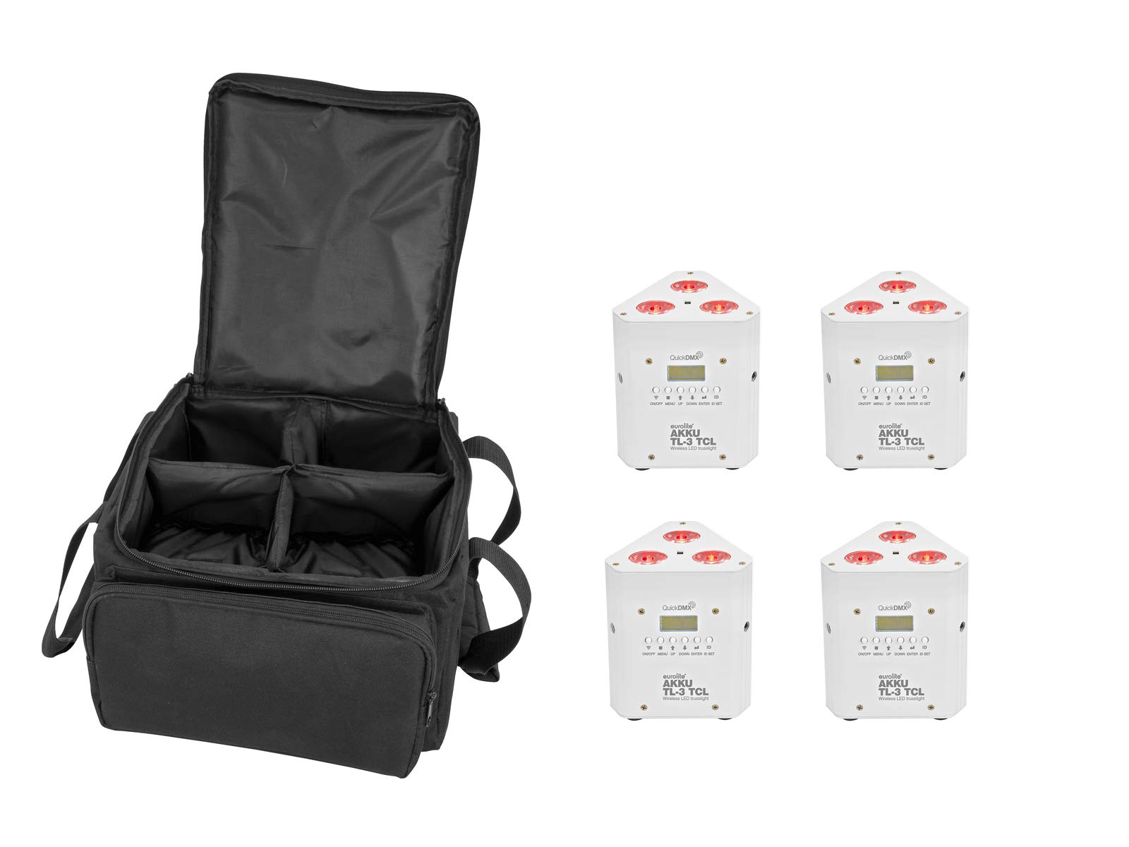 EUROLITE Set 4x AKKU TL-3 TCL weiß + SB-4 Soft-Bag | 4x weißes Truss-Innenlicht mit 3 x 3-W-3in1-LED inklusive Softbag von Eurolite